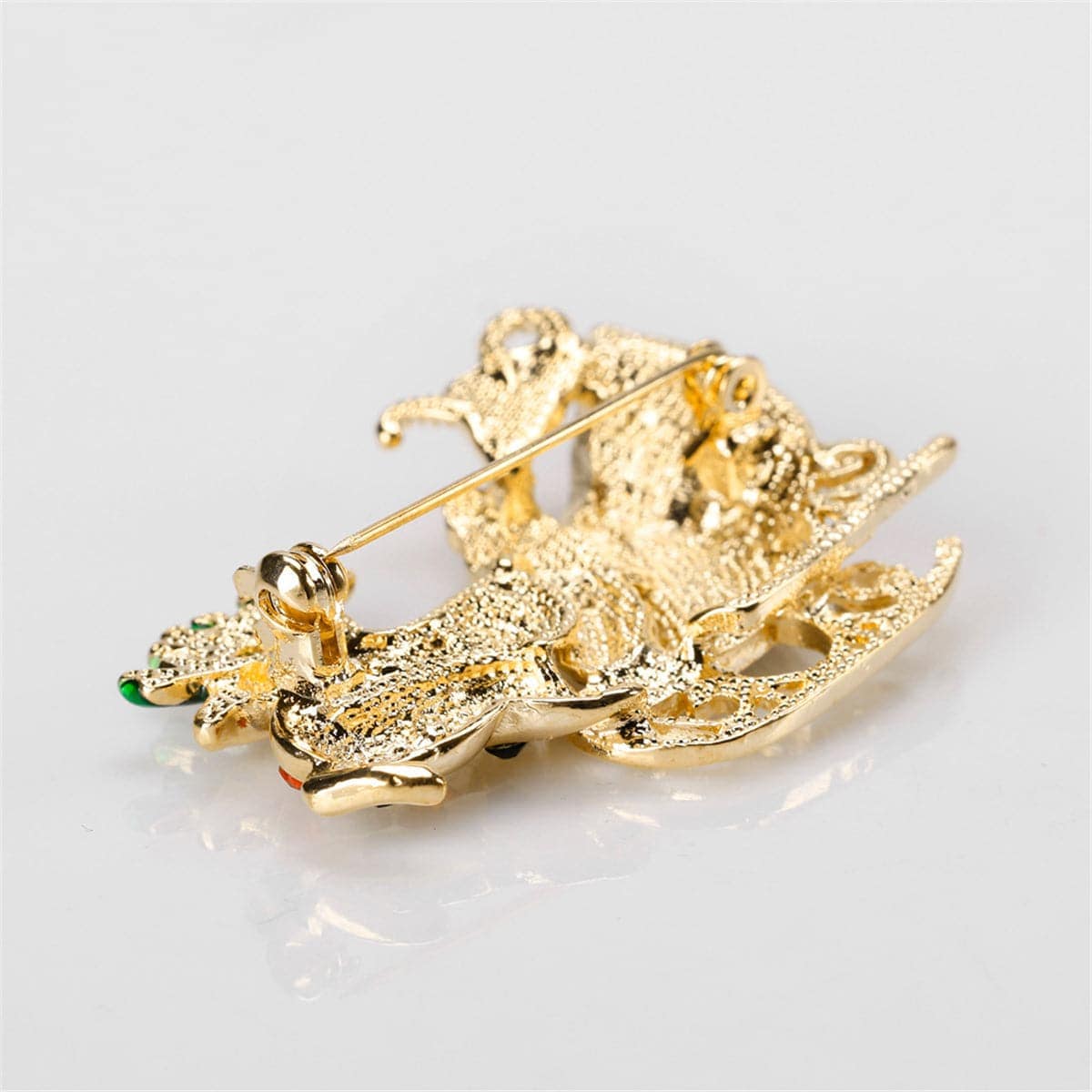 Cubic Zirconia & Goldtone Deer & Sled Brooch