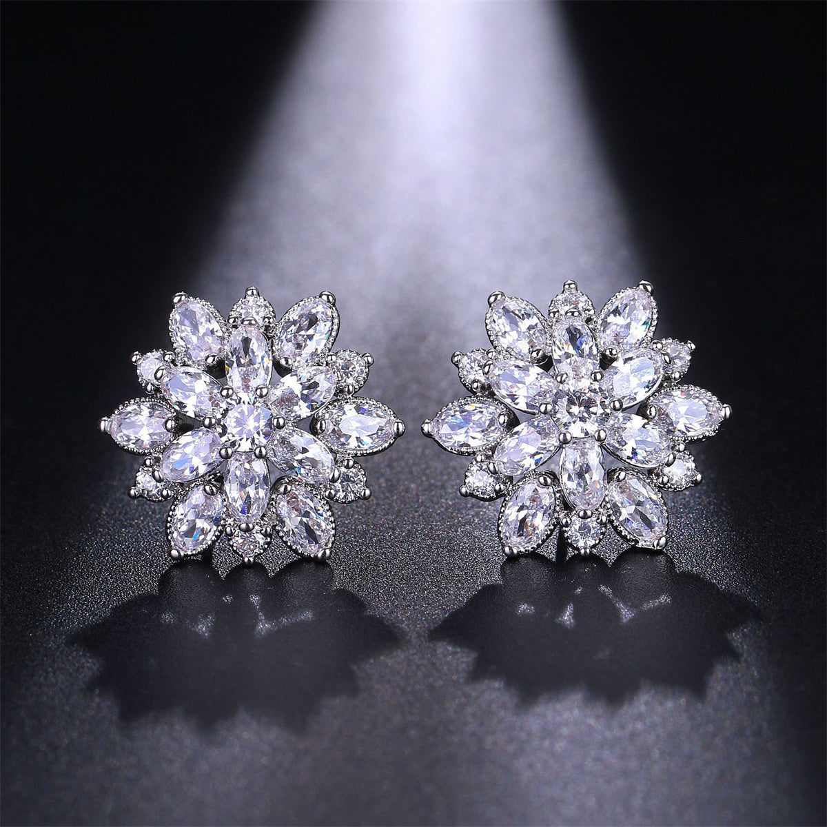 Crystal & Silvertone Flower Stud Earrings