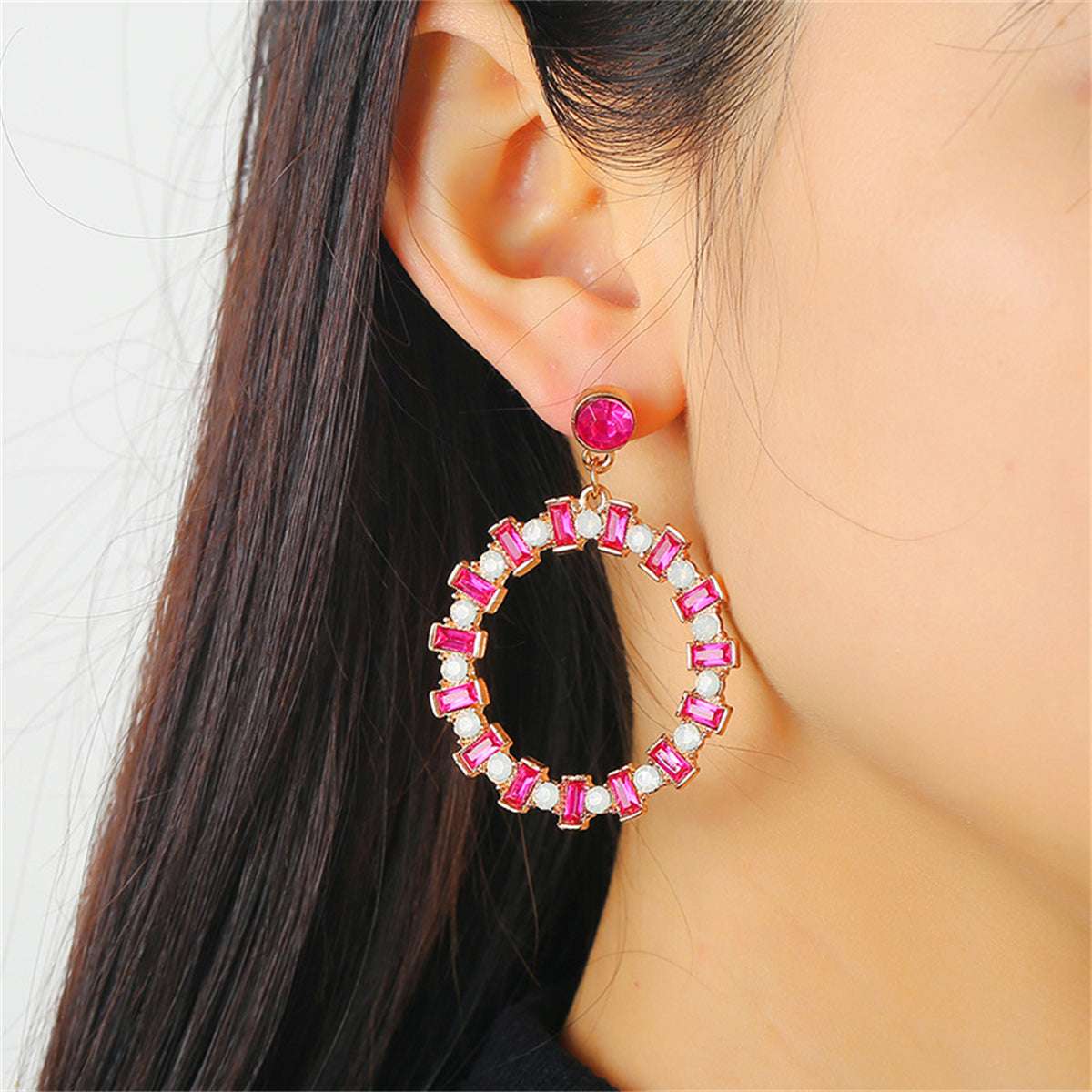 Rose Crystal & Cubic Zirconia Hoop Drop Earrings