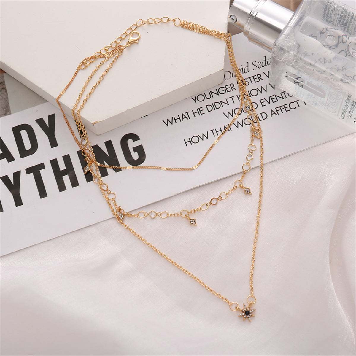 Cubic Zirconia & Goldtone Star Layered Pendant Necklace