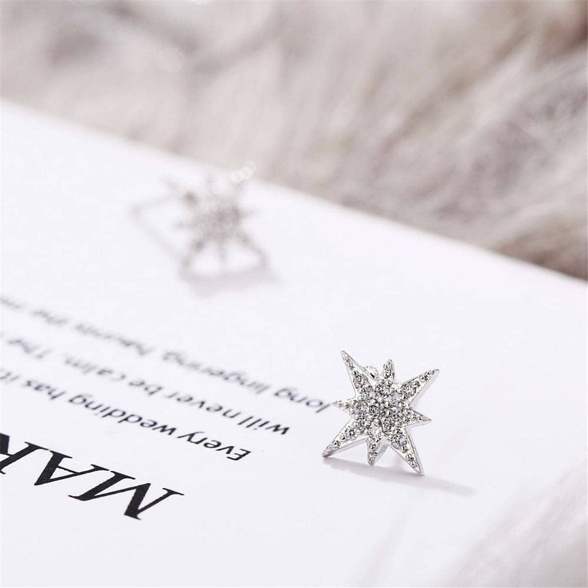 Cubic Zirconia & Silvertone Starburst Stud Earrings