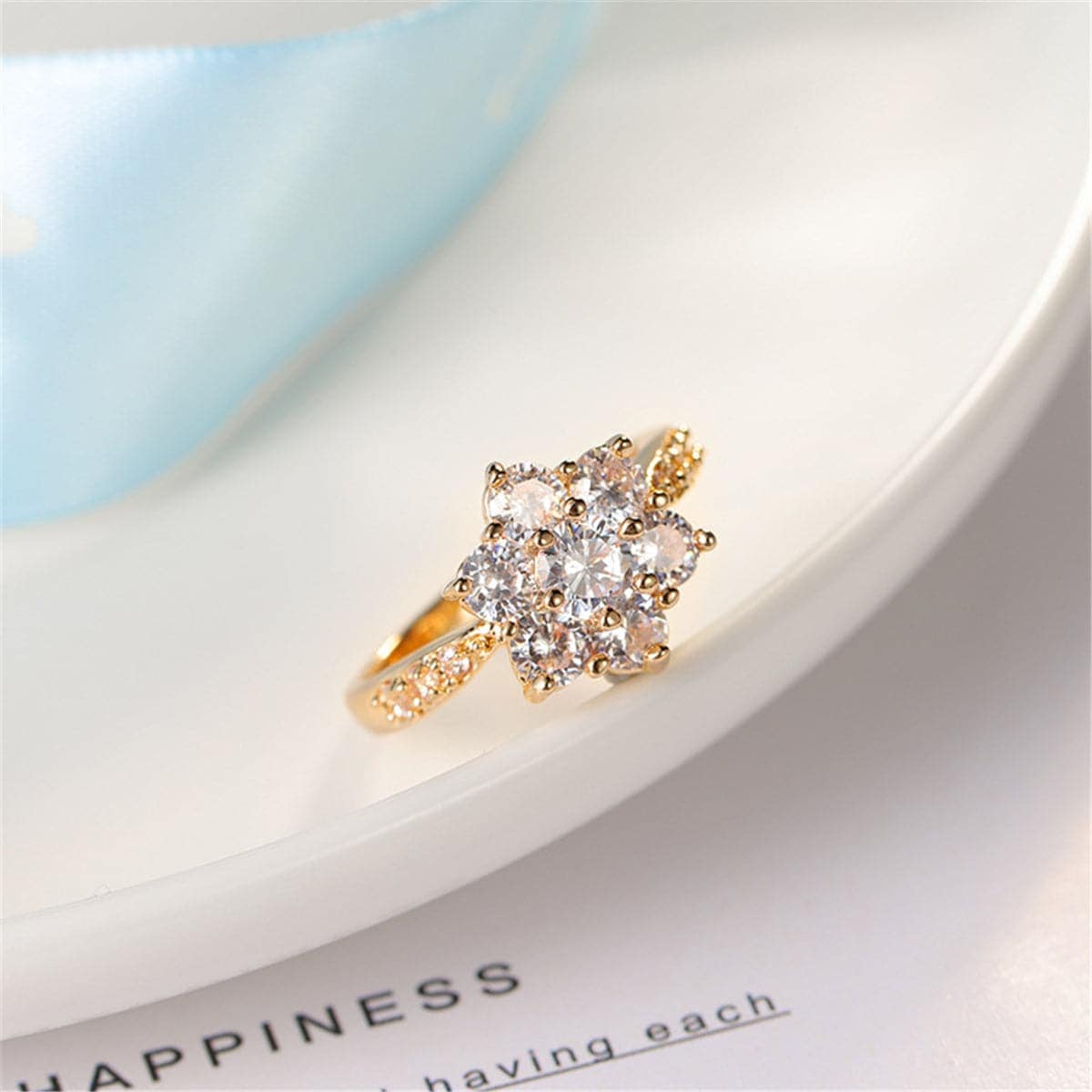 Cubic Zirconia & Goldtone Sunflower Ring-9