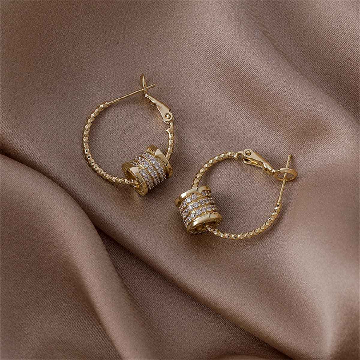 Cubic Zirconia & Goldtone Pavé-Detail Coin Hoop Earrings