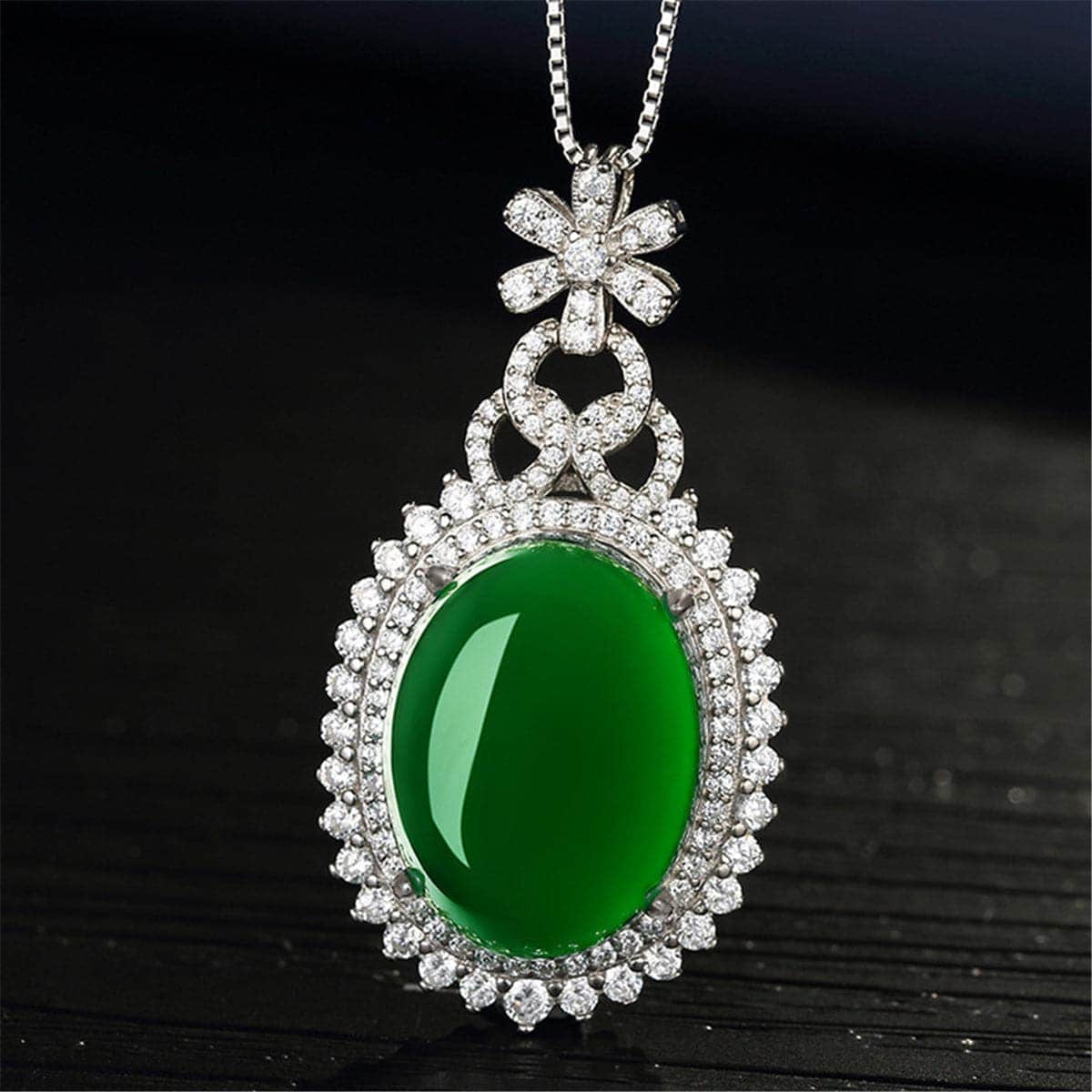 Jade & Cubic Zirconia Botany Halo Pendant Necklace