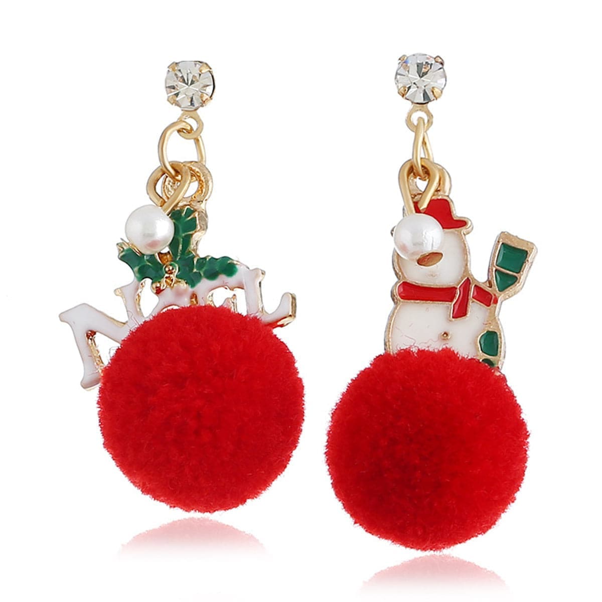 Cubic Zirconia & Pearl Goldtone Pom-Pom Snowman Drop Earrings