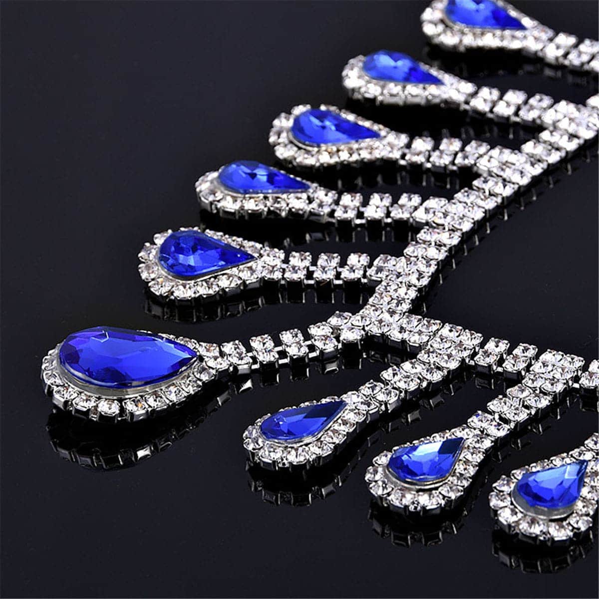 Blue Crystal & Cubic Zirconia Pear Statement Necklace & Drop Earrings
