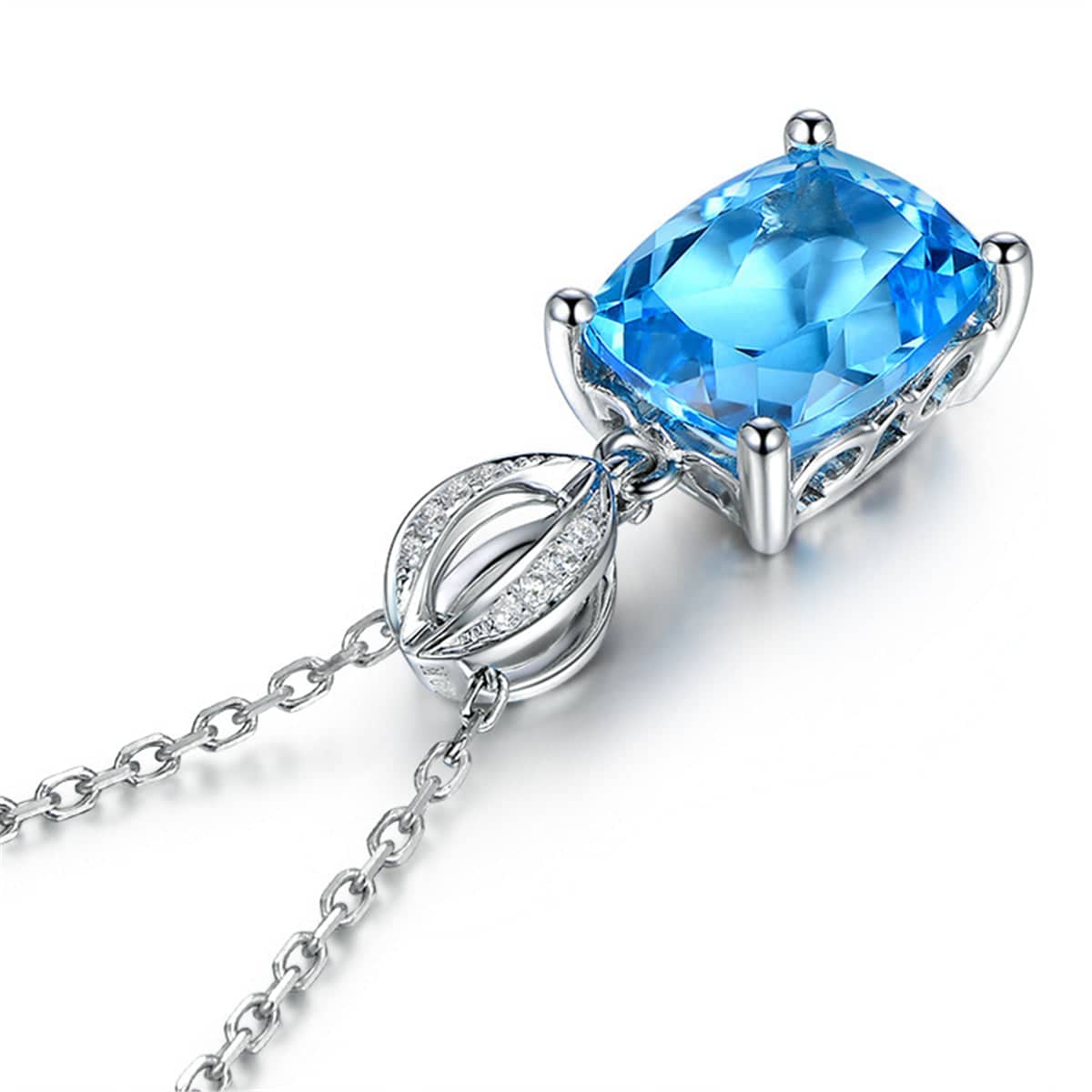 Sea Blue Crystal & Silvertone Princess-Cut Pendant Necklace