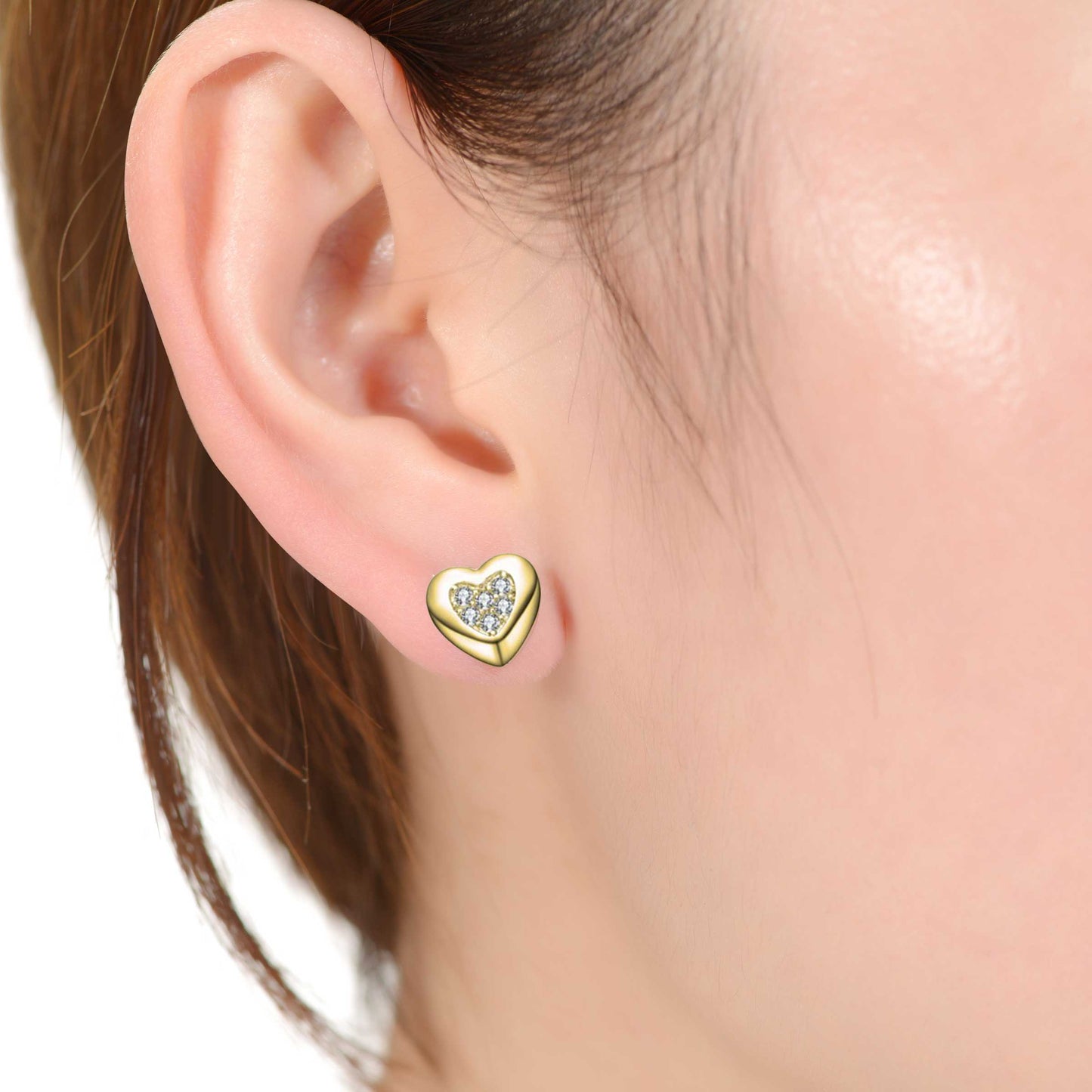 Lovely Heart Stud Earrings with Clear Cubic Zirconia