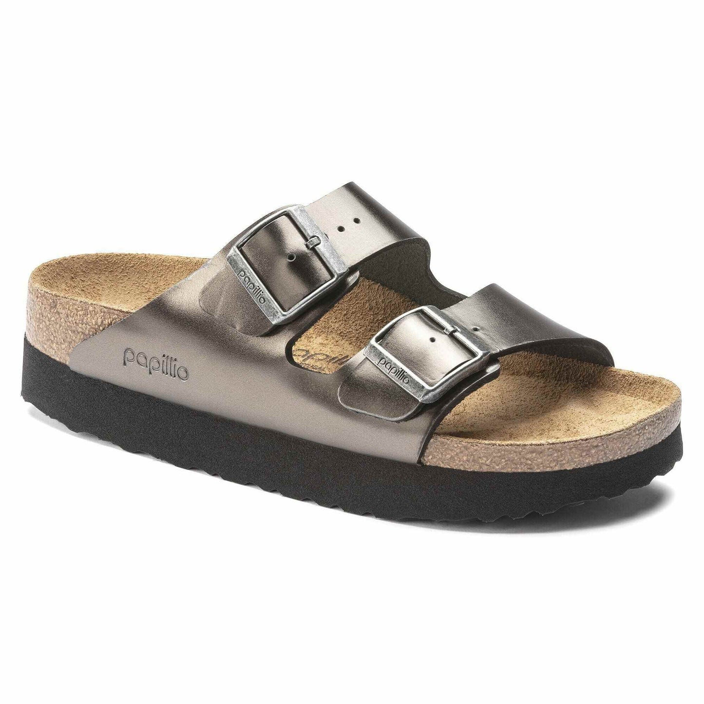 Birkenstock Women's Arizona Platform Leather Metallic Anthracite Sandals
