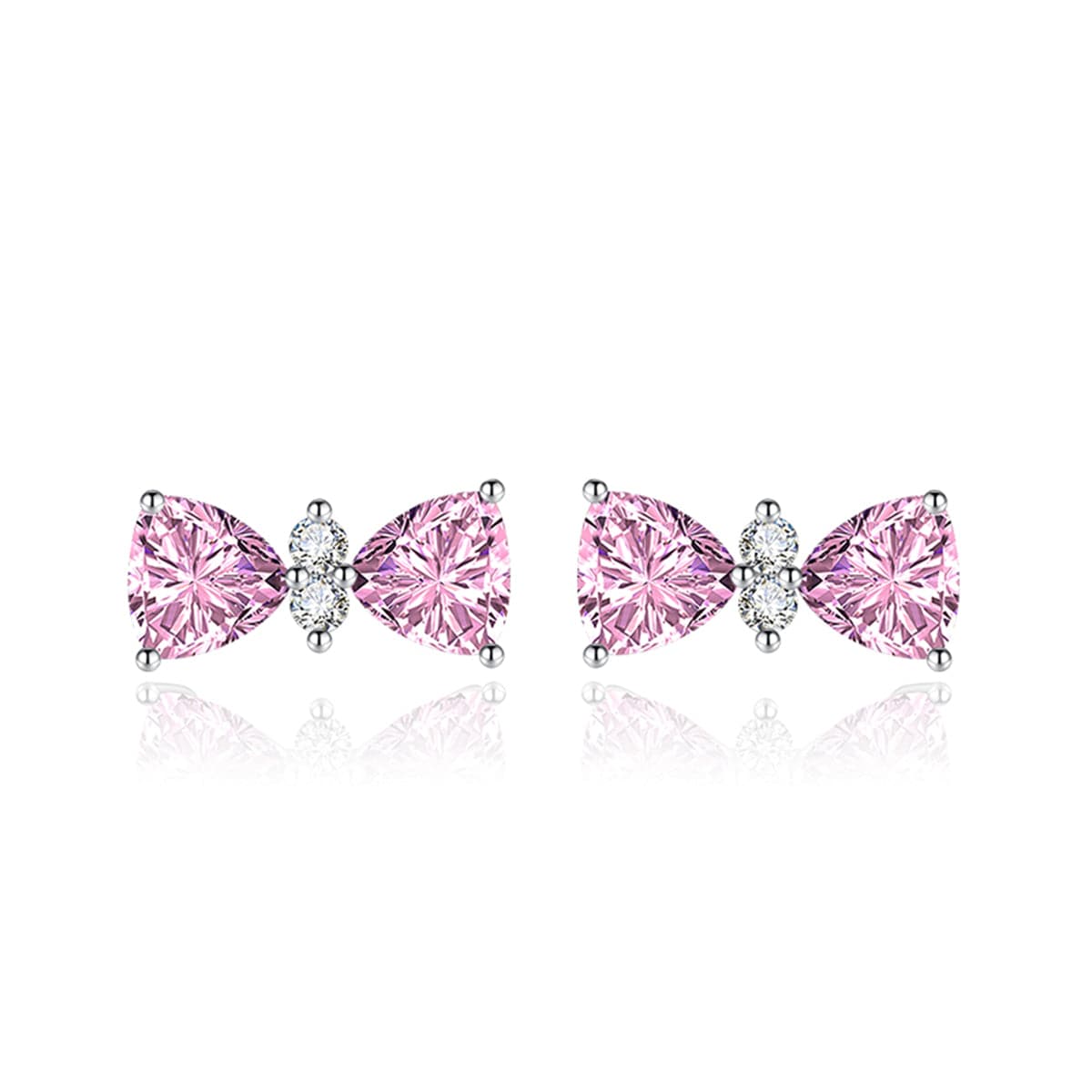 Cubic Zirconia & Pink Crystal Bow Stud Earrings