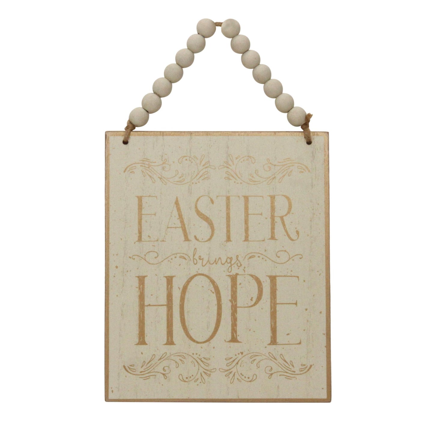 Wood MDF Sign with Wooden Bead Handle Home Decor Spring Wall Art Decorative Accent