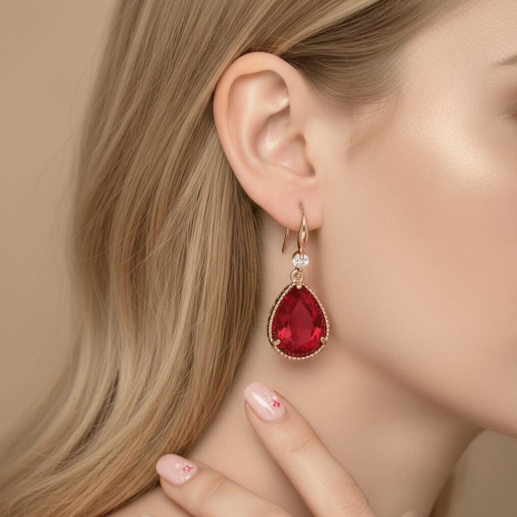 Red Crystal & Cubic Zirconia Goldtone Teardrop Hook Earrings