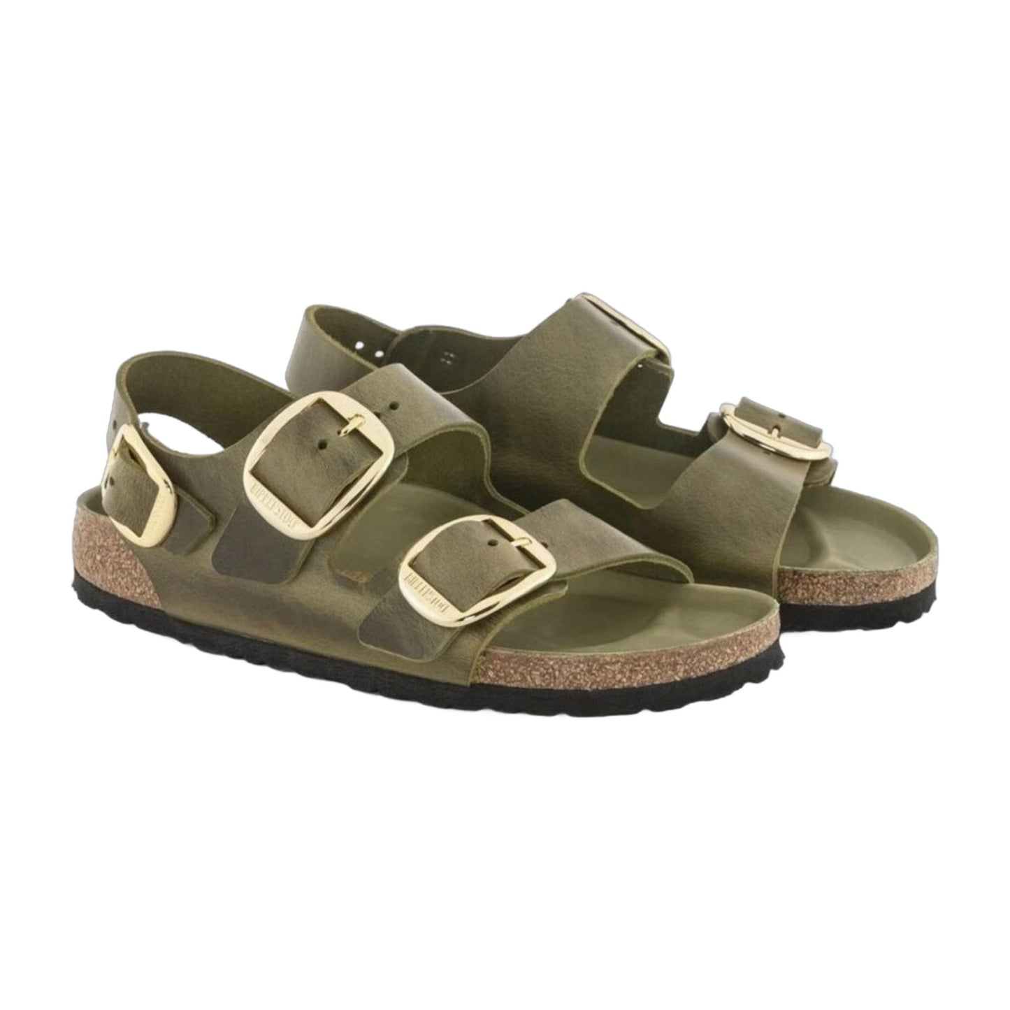 Birkenstock Unisex Milano Big Buckle Natural Leather Olive Green