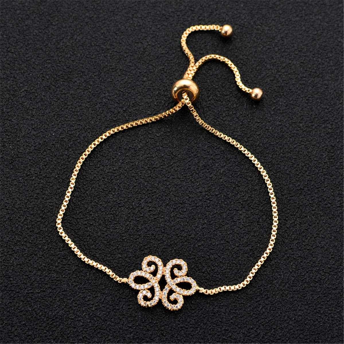 Cubic Zirconia & Goldtone Filigree Flower Adjustable Bracelet