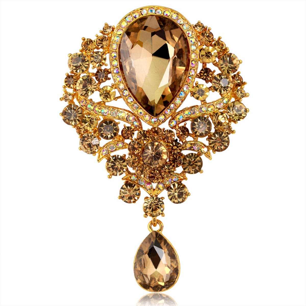 Champagne Crystal & Cubic Zirconia Goldtone Botany Brooch