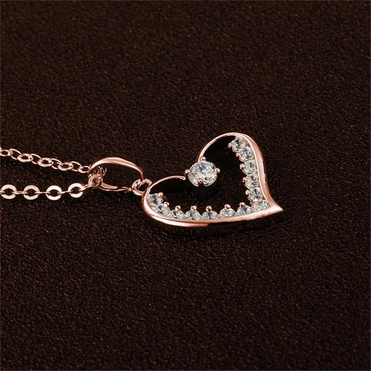 Cubic Zirconia & Rose Goldtone Hollow Heart Pendant Necklace