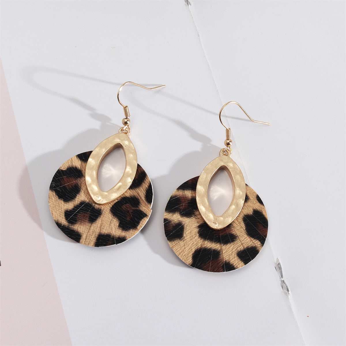 Brown Polyurethane & Goldtone Leopard-Print Pear Round Drop Earrings