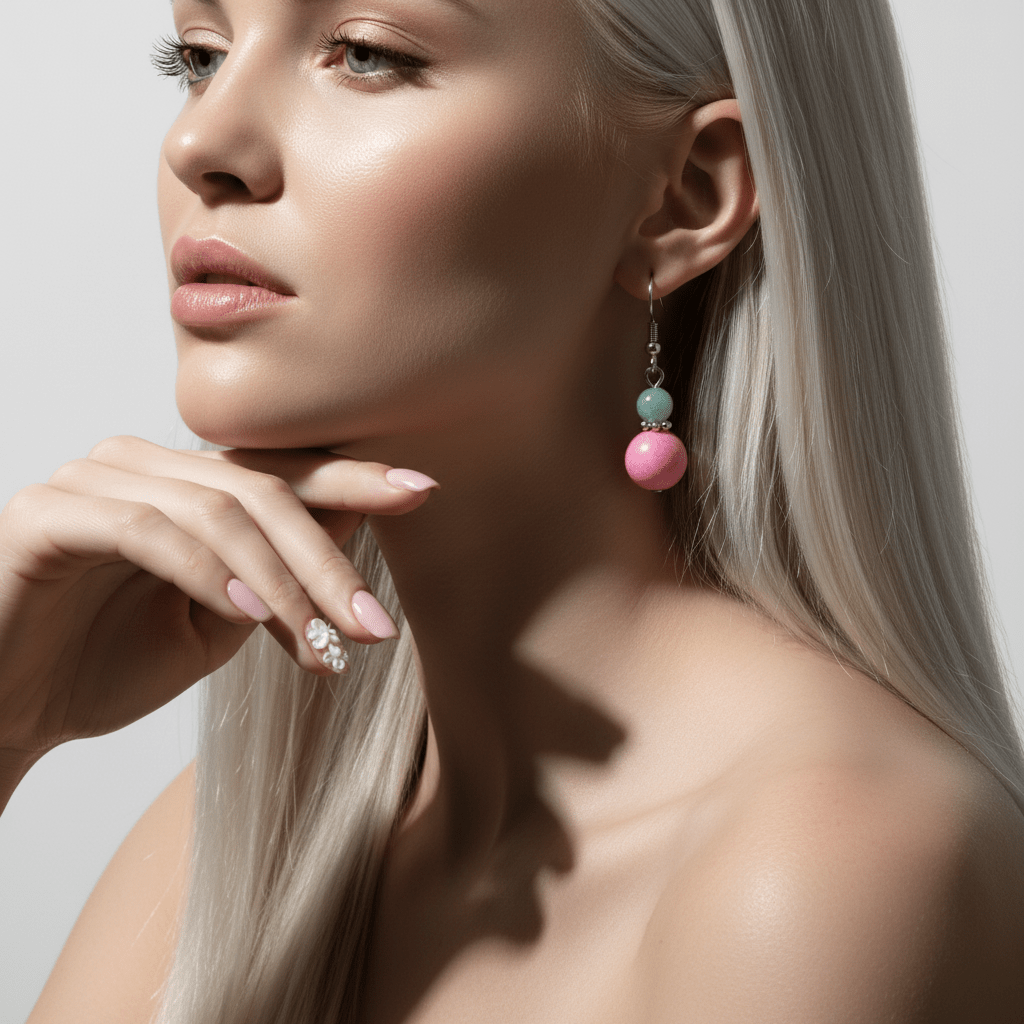 Pink Jade & Silvertone Gourd-Shape Hook Earrings