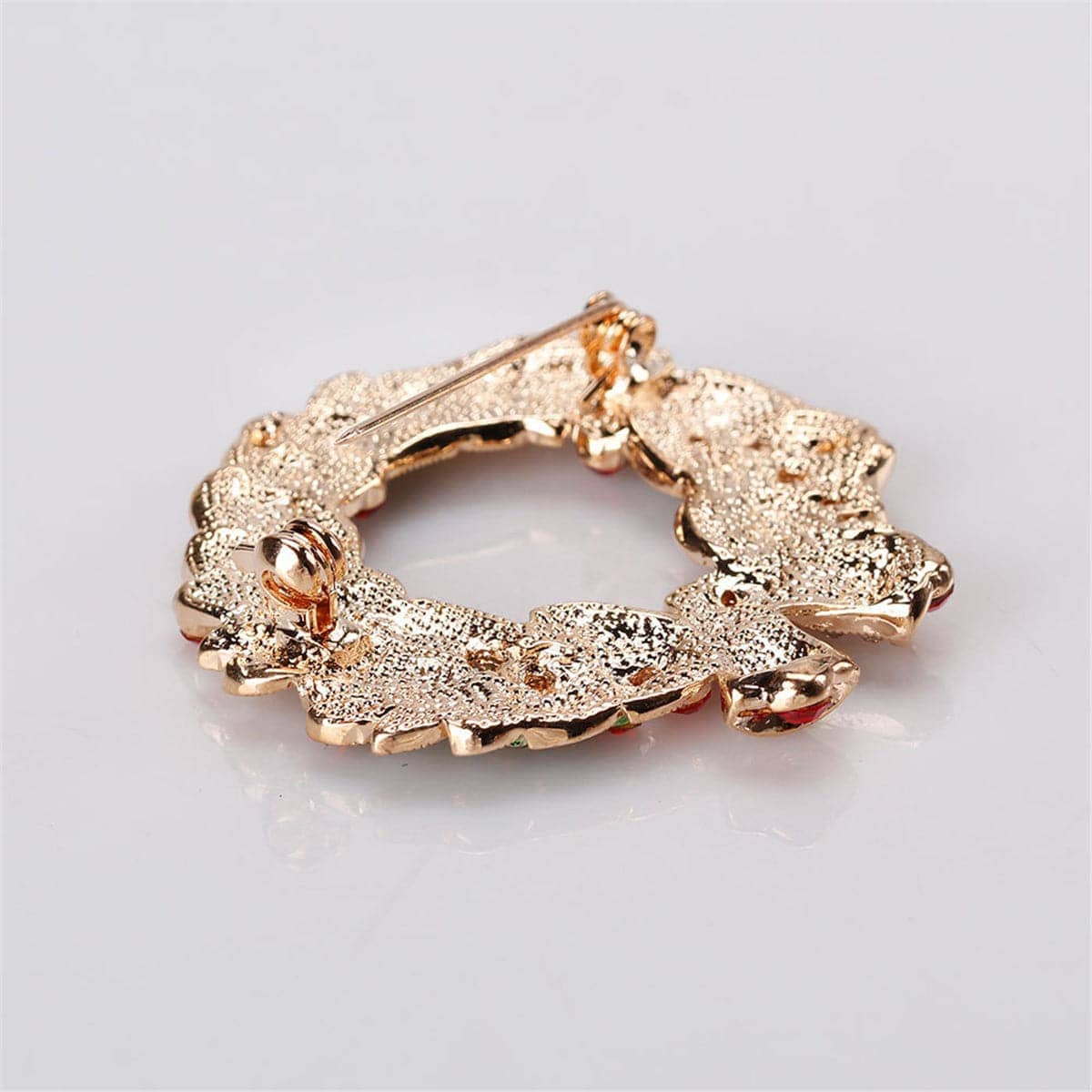 Cubic Zirconia & Goldtone Wreath with Ribbon Brooch