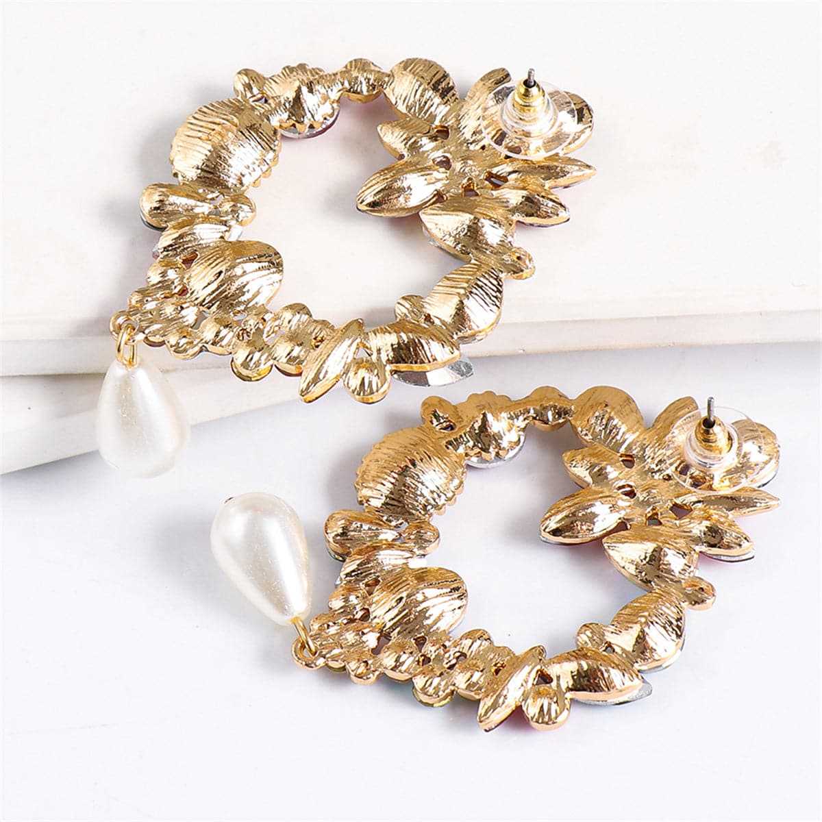 Cubic Zirconia & Crystal Pearl Goldtone Botany Drop Earring