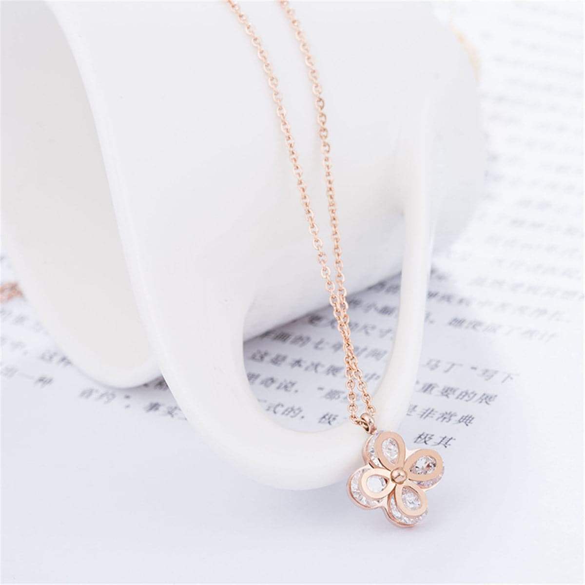 Crystal & Rose Goldtone Clipped Clover Pendant Necklace