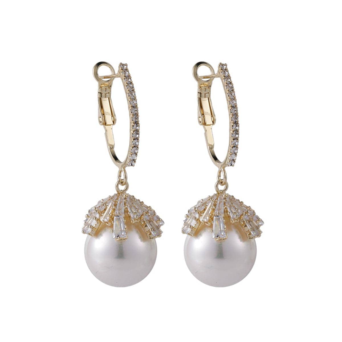 Pearl & Cubic Zirconia Goldtone Huggie Earrings