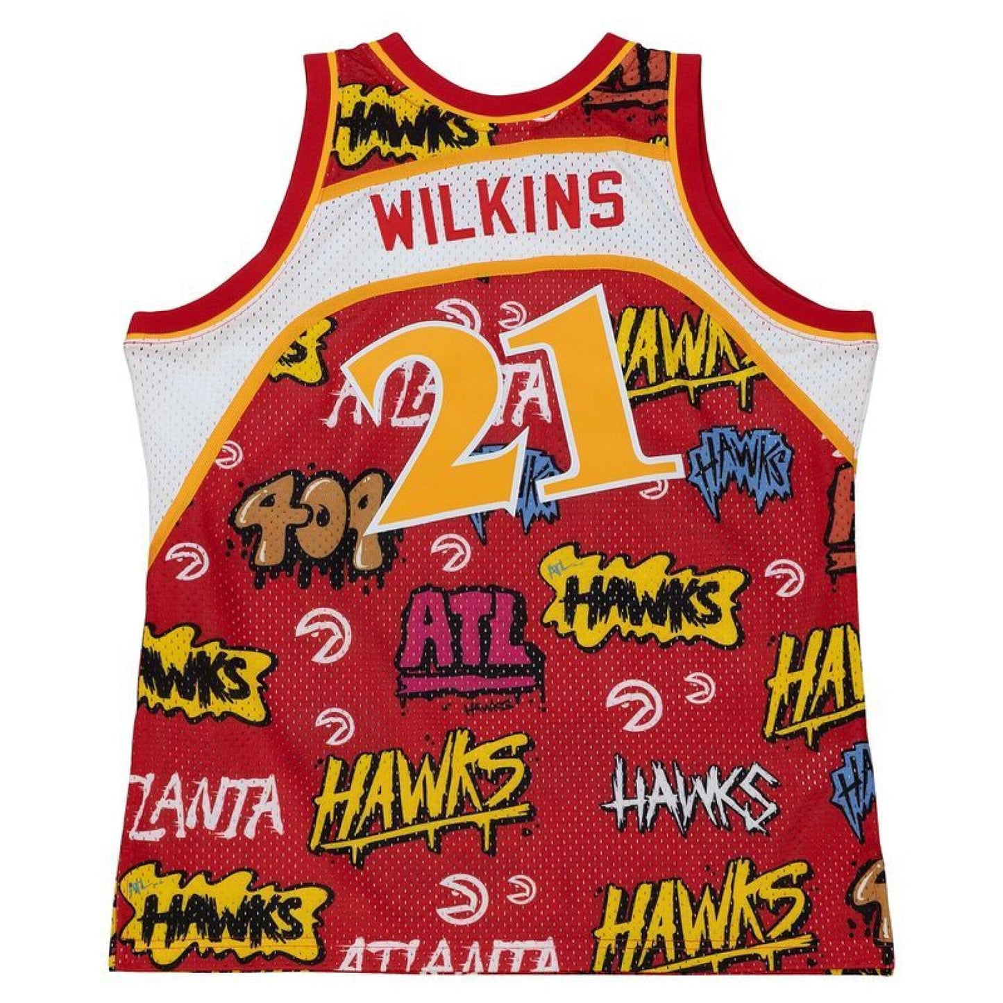 Men's Mitchell & Ness Slap Sticker Swingman Jersey Hawks 1986 Dominique Wilkins
