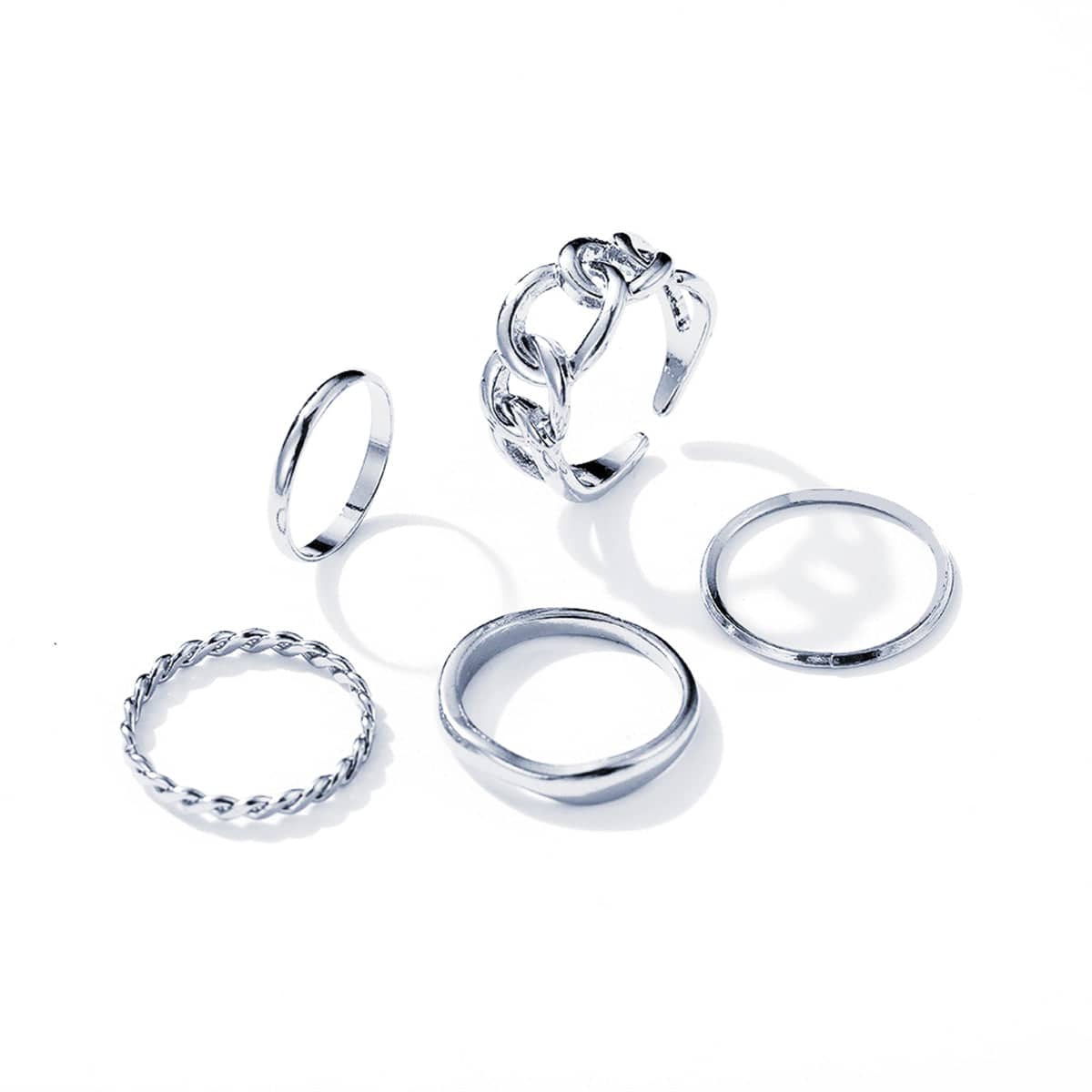 Silvertone Cable Chain Open Ring Set
