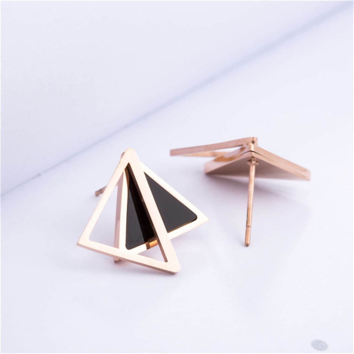 Rose Goldtone Double Triangle Stud Earrings