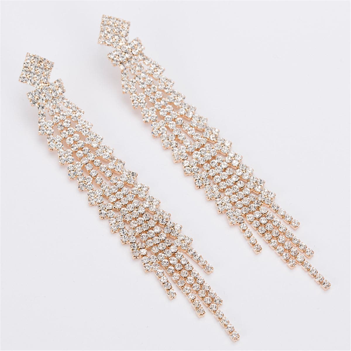 Cubic Zirconia & Goldtone Tassel Pavé Drop Earrings