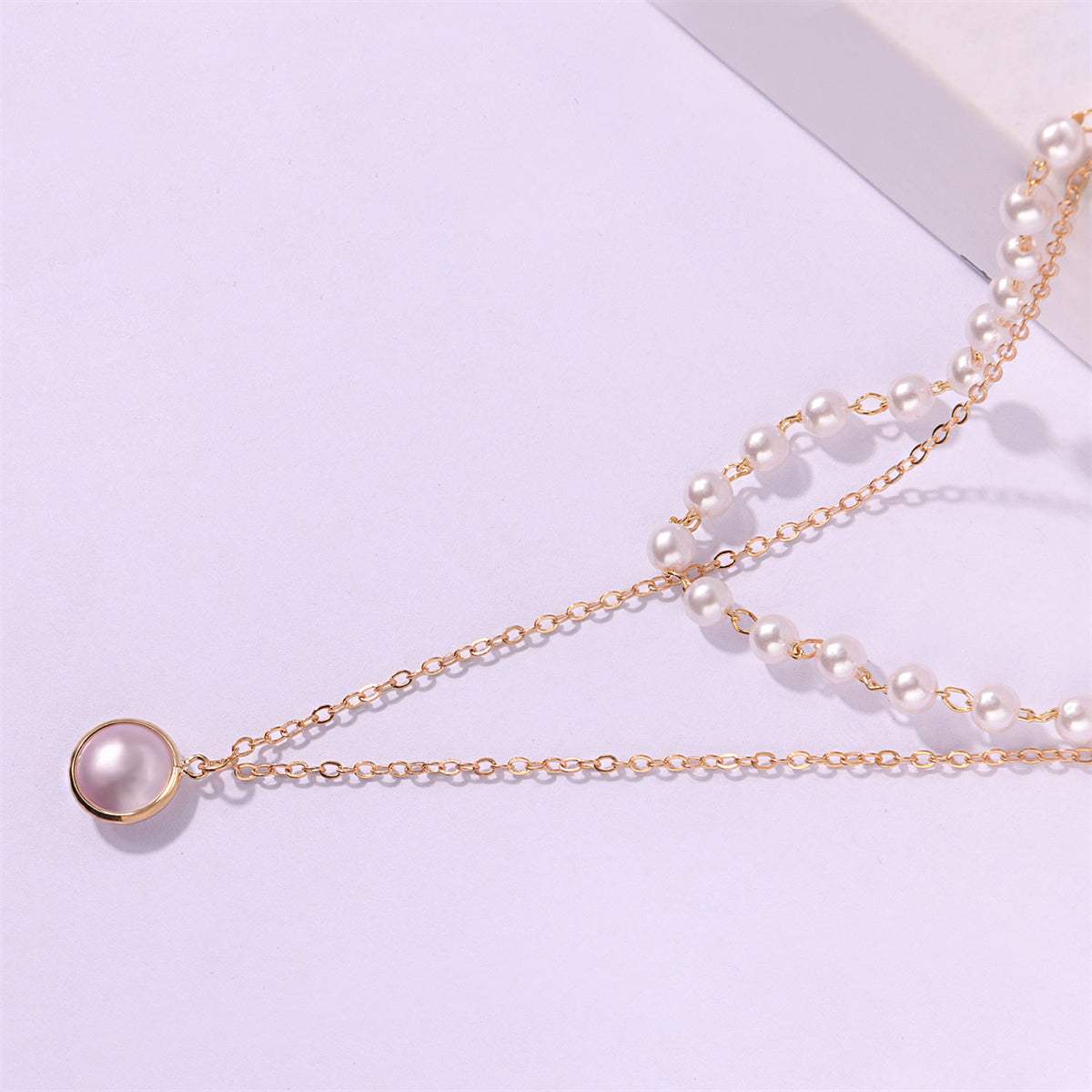 Pearl & Goldtone Round Layered Pendant Necklace