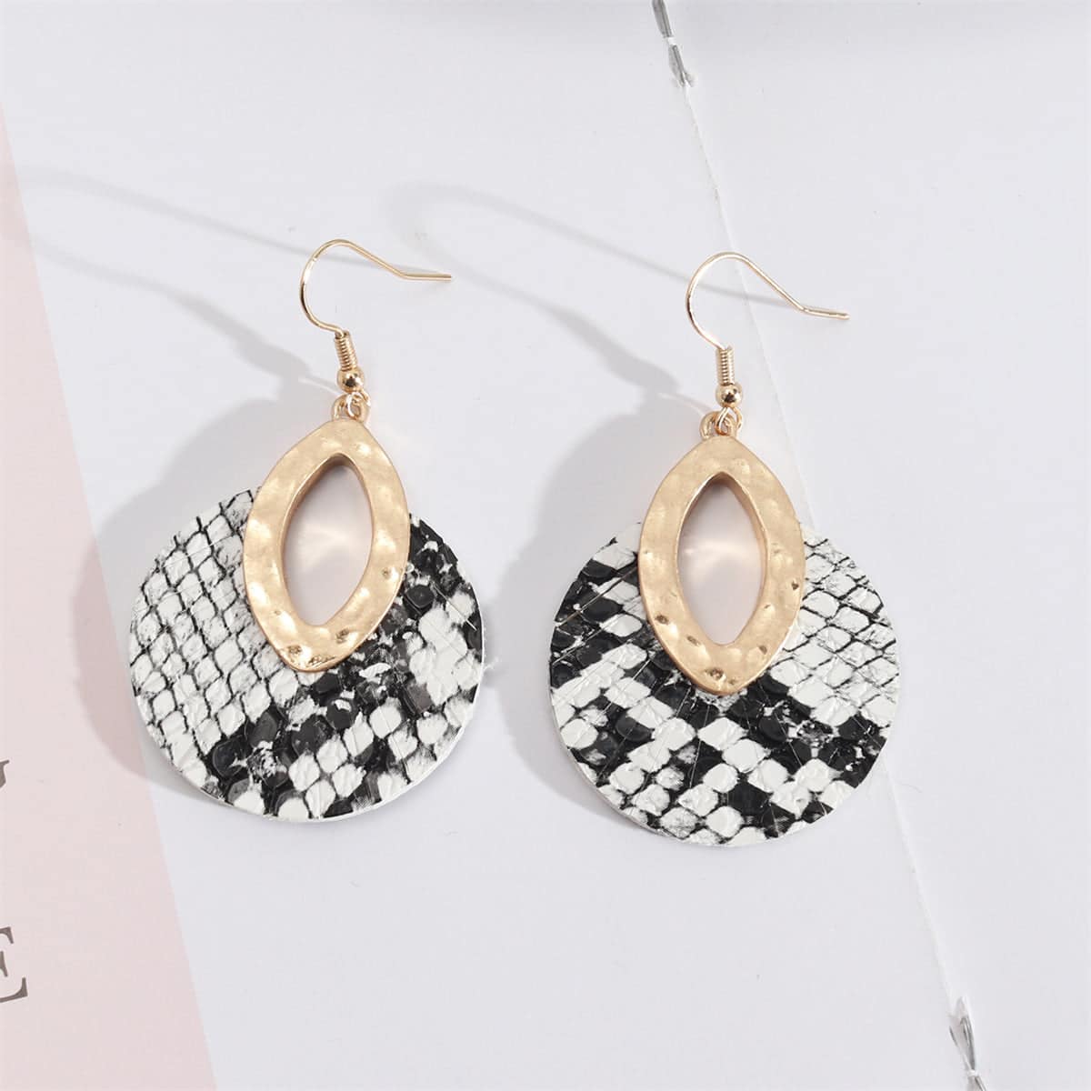 Black Polyurethane & Goldtone Snake-Print Round Drop Earrings
