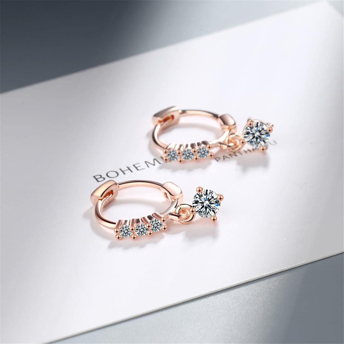 Cubic Zirconia & Rose Goldtone Round-Cut Drop Earrings