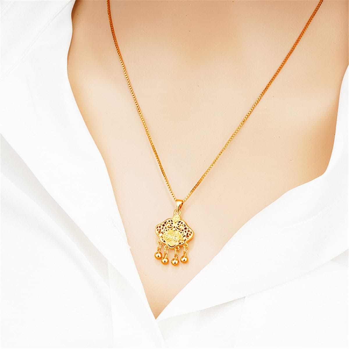 Goldtone Open Longevity Locket Pendant Necklace