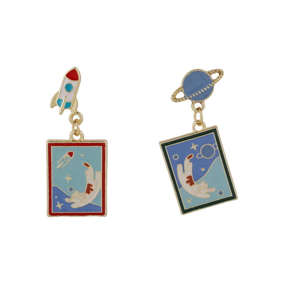 Red Enamel & Goldtone Rocket Drop Earrings