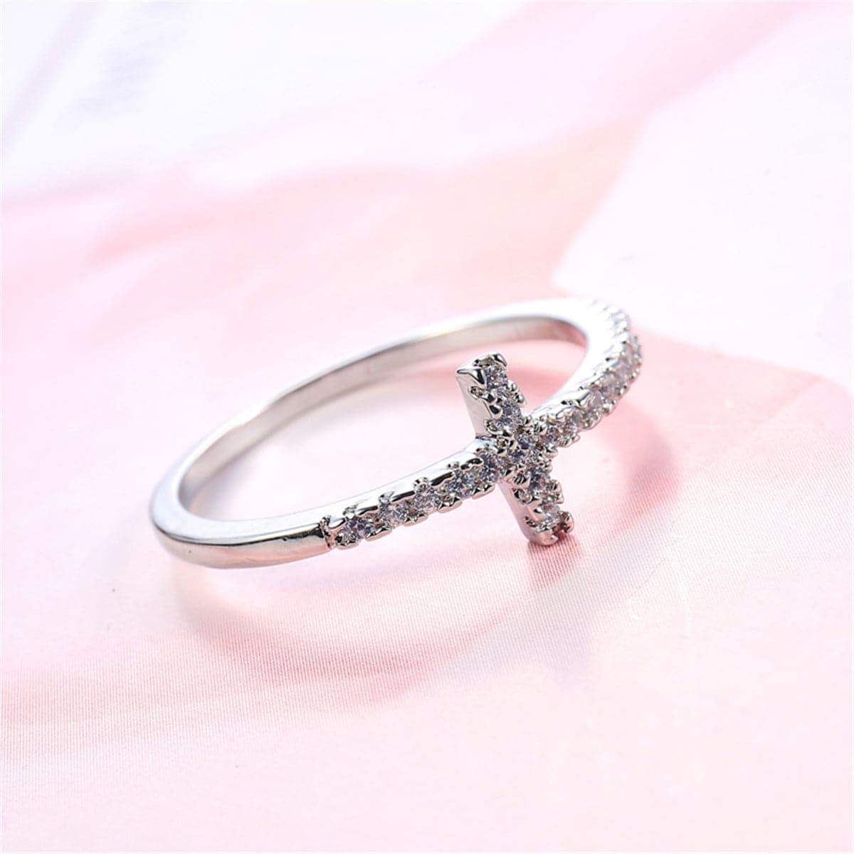 White Cubic Zirconia Cross Ring