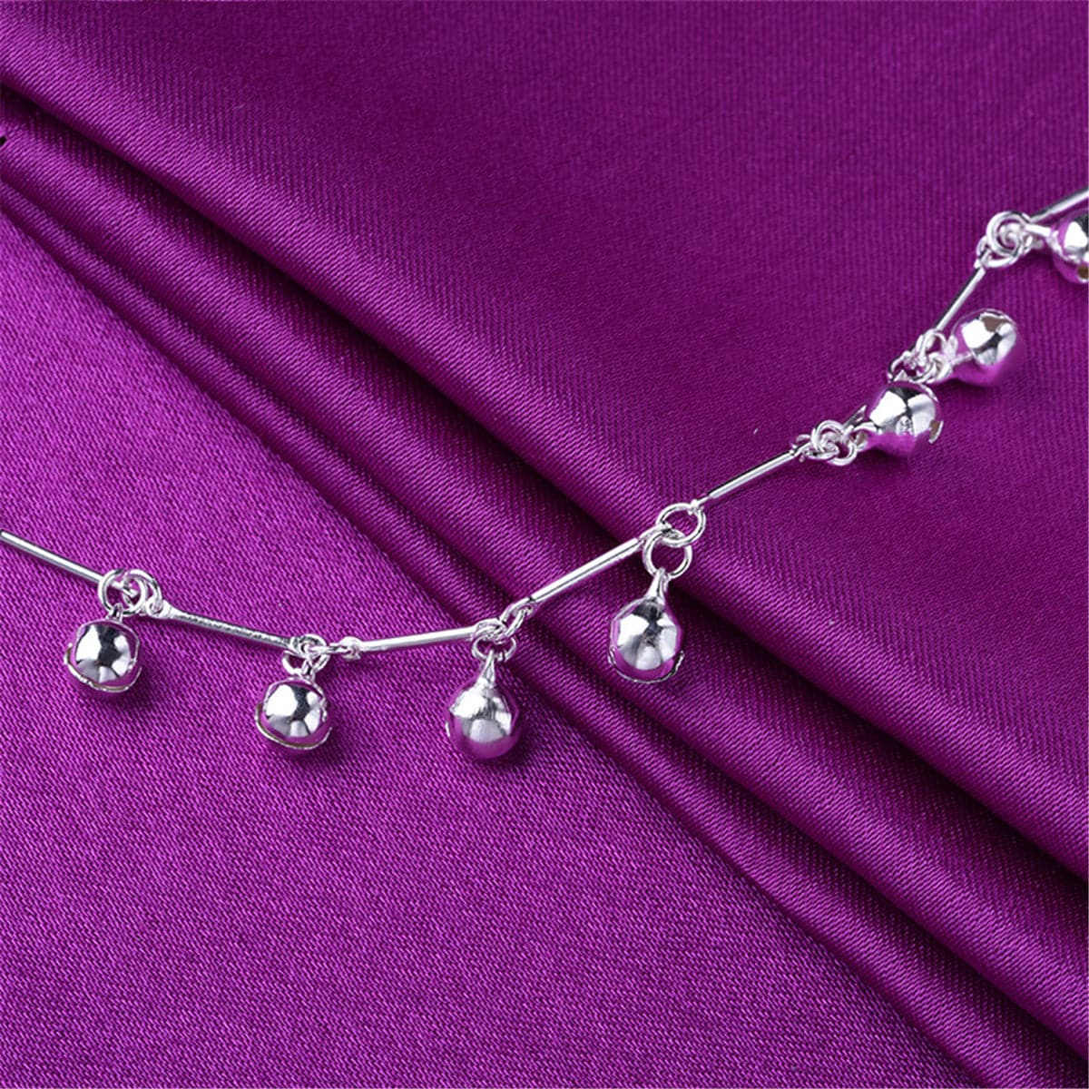 Silvertone Bell Charm Station Anklet