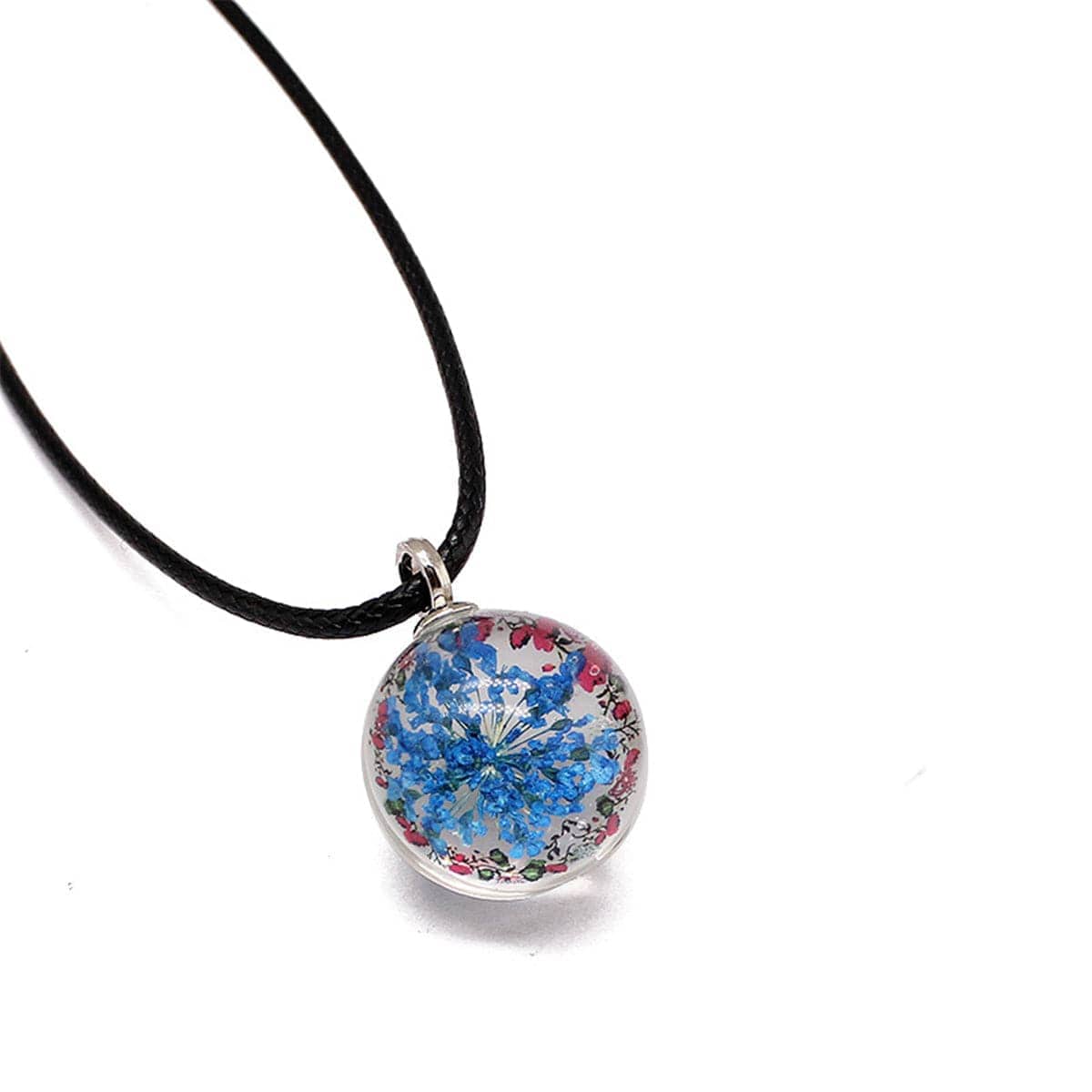 Dark Blue Gypsophila Round Cord Pendant Necklace