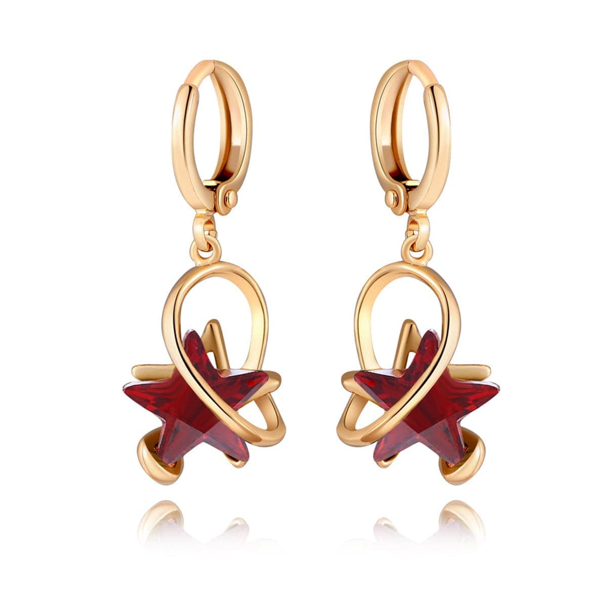 Red Crystal & Goldtone Star Drop Earrings