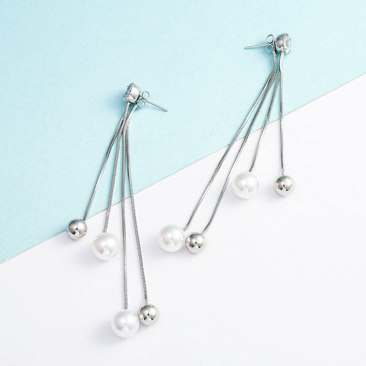 Pearl & Cubic Zirconia Silvertone Ball Tassel Drop Earrings