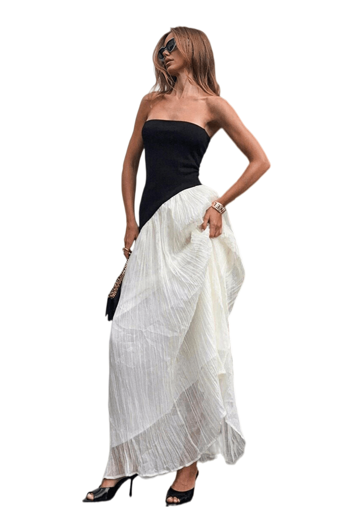 two tone maxi dress Chic YC Women's Strapless Elegant High Low Party Bodycon Dress BlackandWhite / XL MAR2026DROP2 Yieach 12 Pack Clear count cotton blend bodice Color:Sunflower