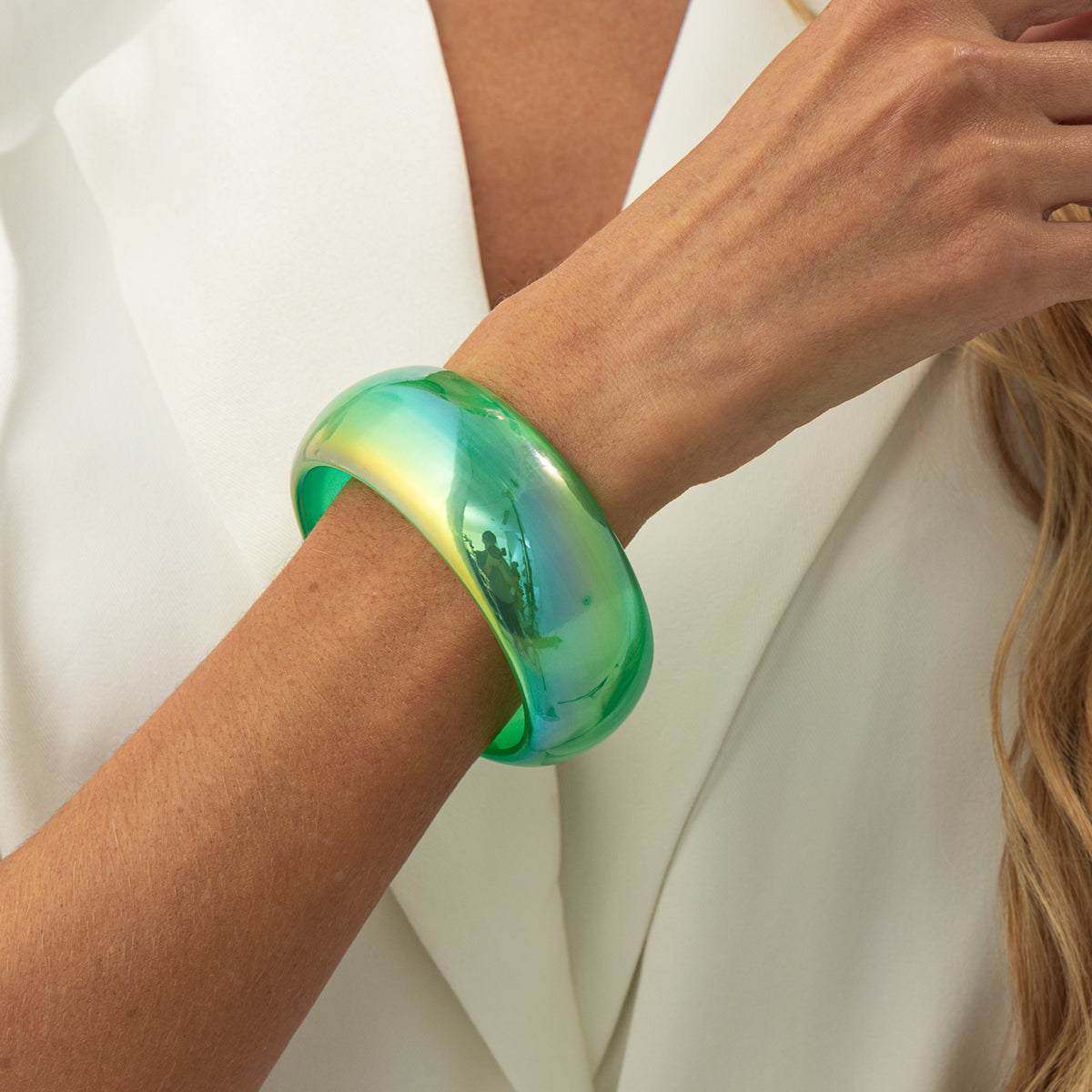 Iridescent & Green Resin Bangle