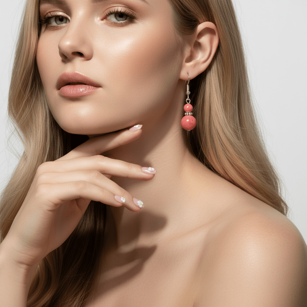 Red Jade & Silvertone Gourd-Shape Hook Earrings