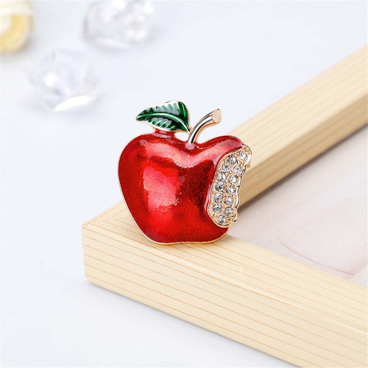 Cubic Zirconia & Goldtone Bitten Apple Brooch