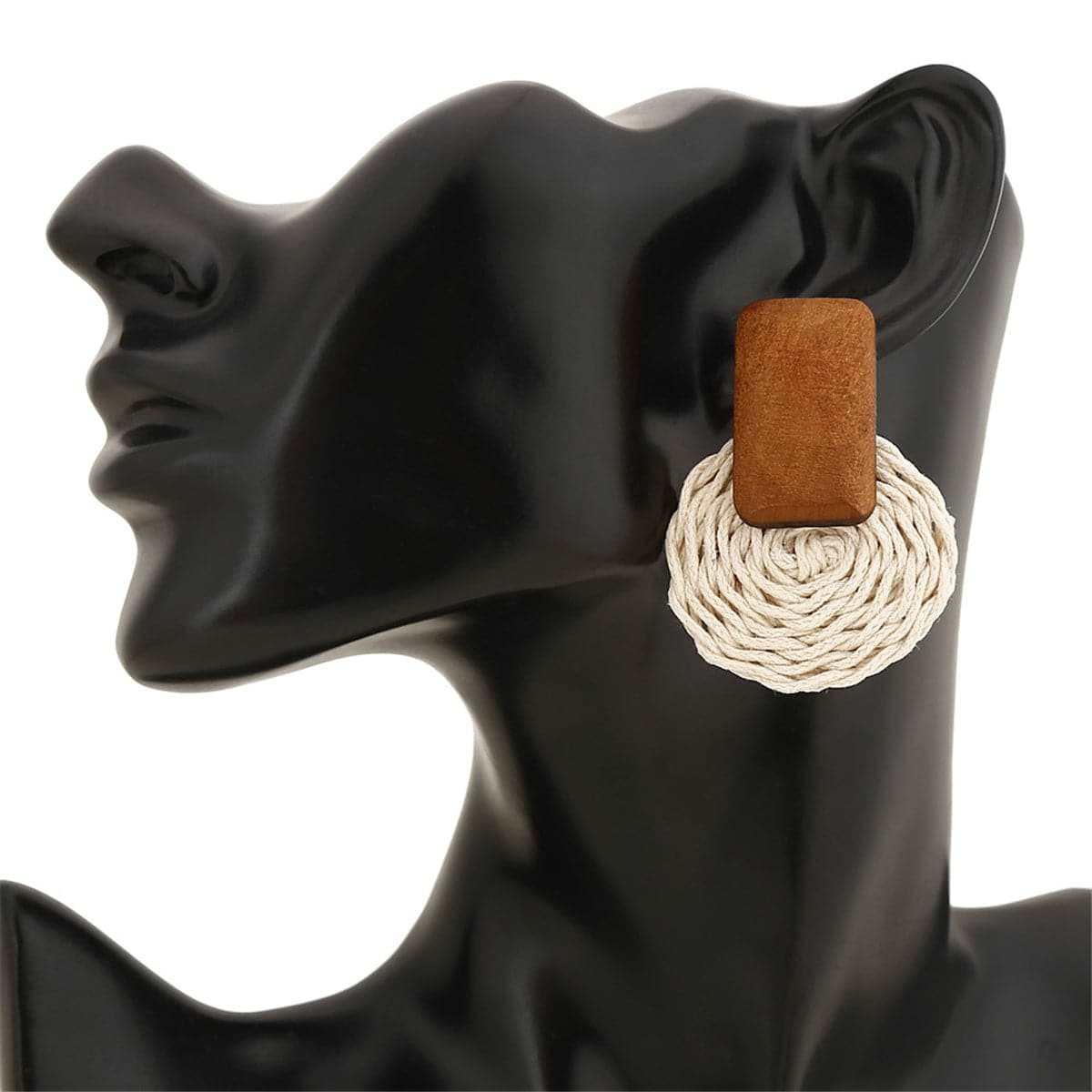 Wood & Rattan Circle Drop Earrings