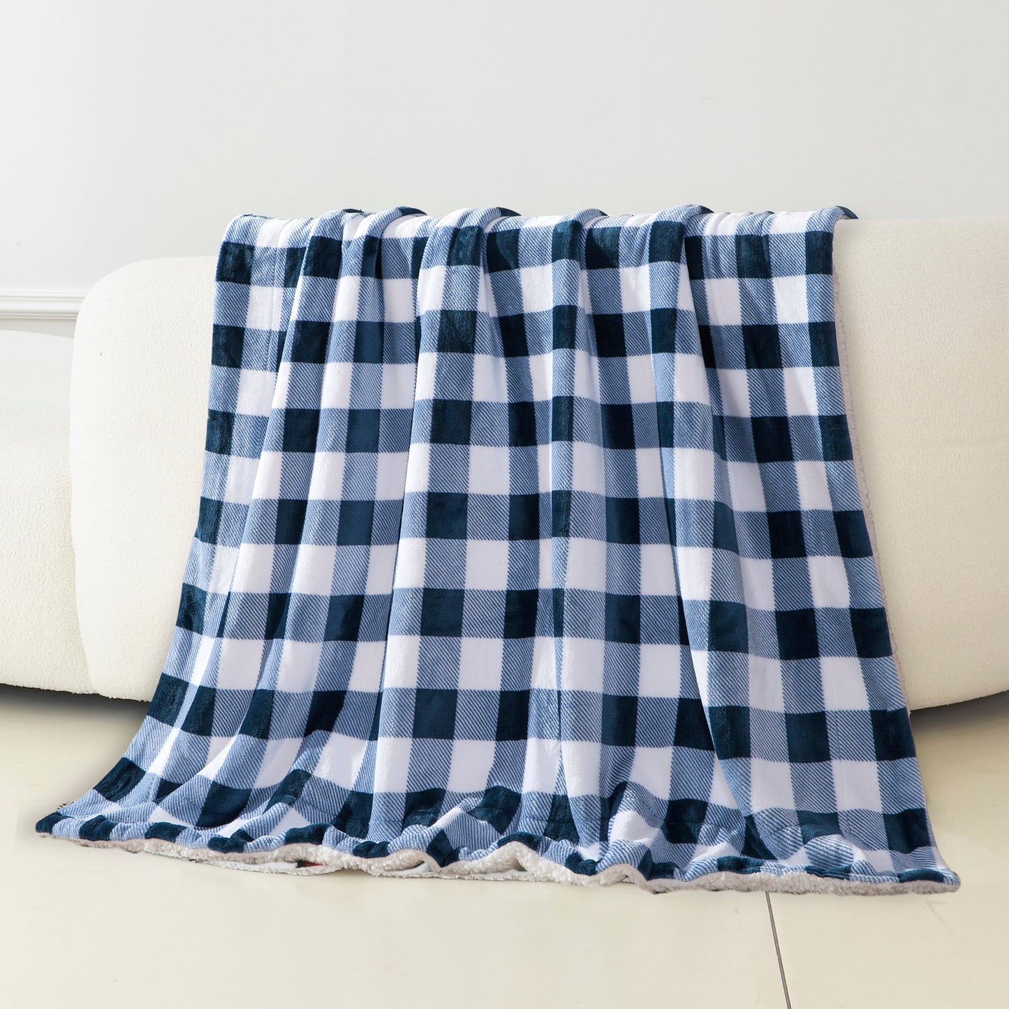 Elegant Comfort Buffalo Plaid Flannel Fleece Sherpa Throw Blanket