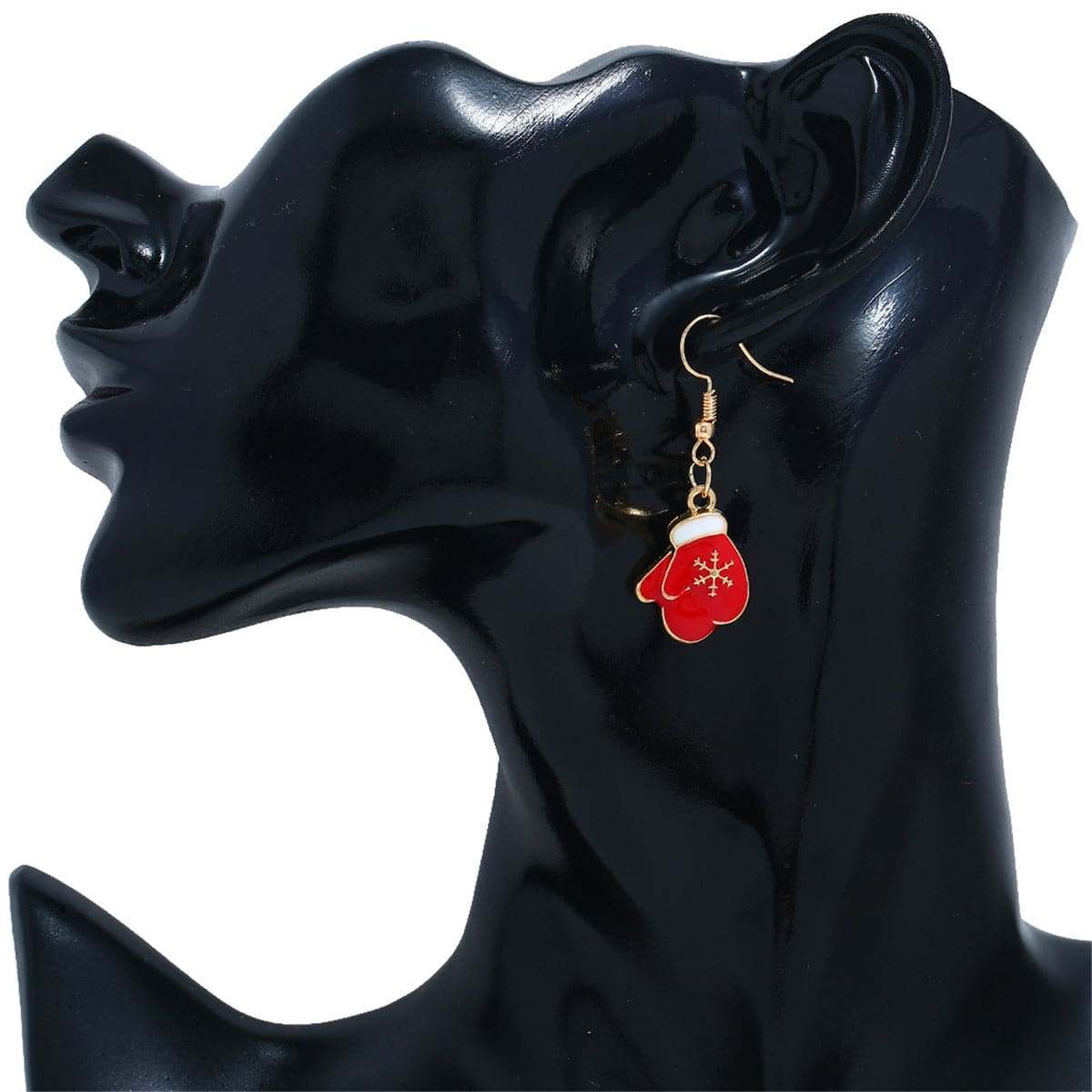 Red & Goldtone Pair of Mittens Drop Earrings