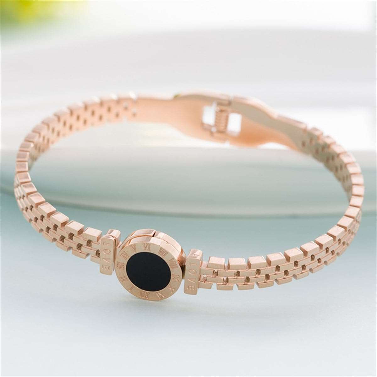 Rose Goldtone Roman Numeral Belt Bangle