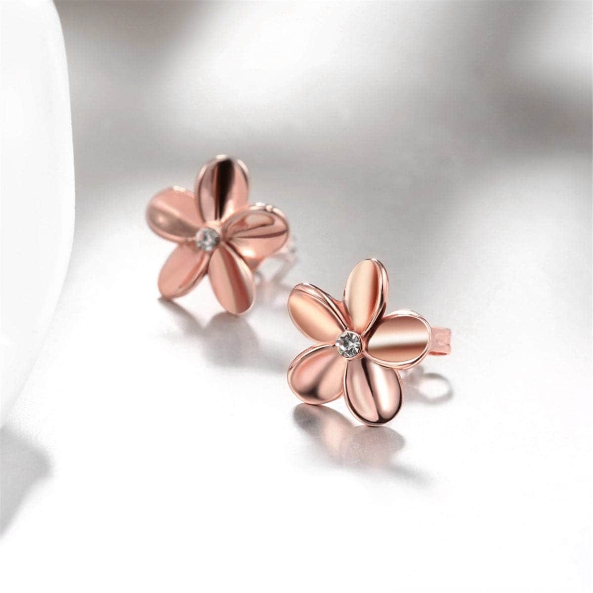 Cubic Zirconia & Rose Goldtone Floral Stud Earrings