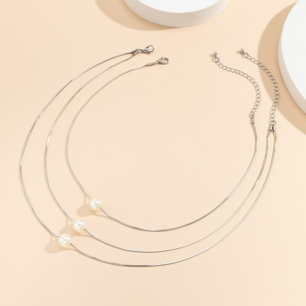 Pearl & Silvertone Layered Necklace Set
